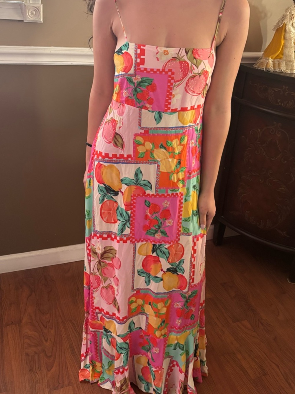 Bright Pink Fruit-Print Spaghetti-Strap Maxi Dress